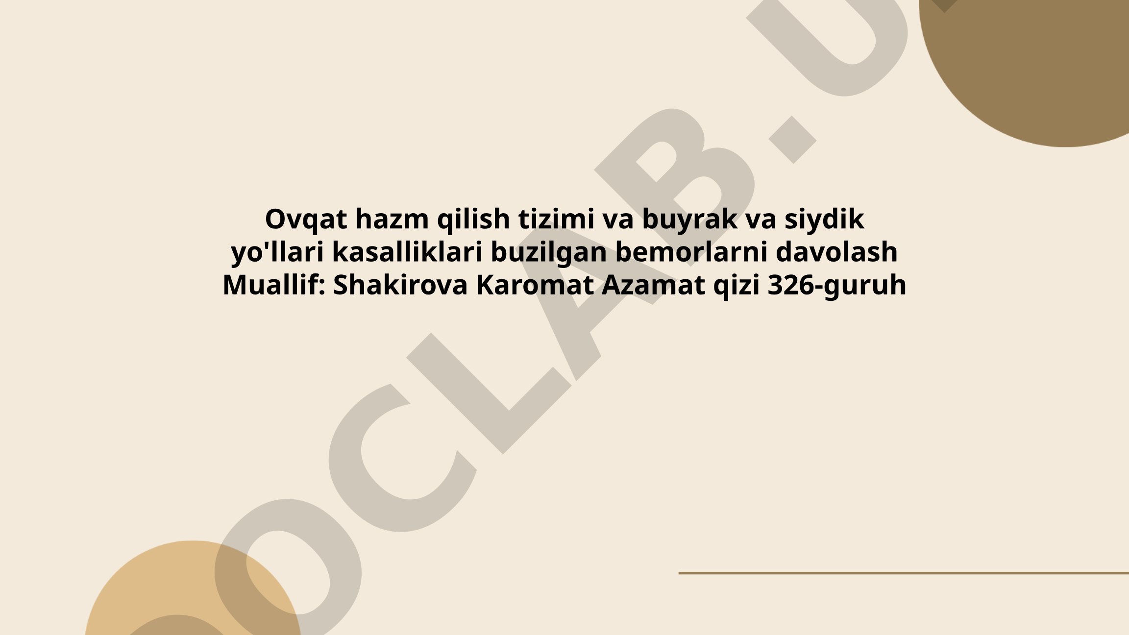 Ovqat hazm qilish tizimi va buyrak va siydik yo'llari kasalliklari buzilgan bemorlarni davolash