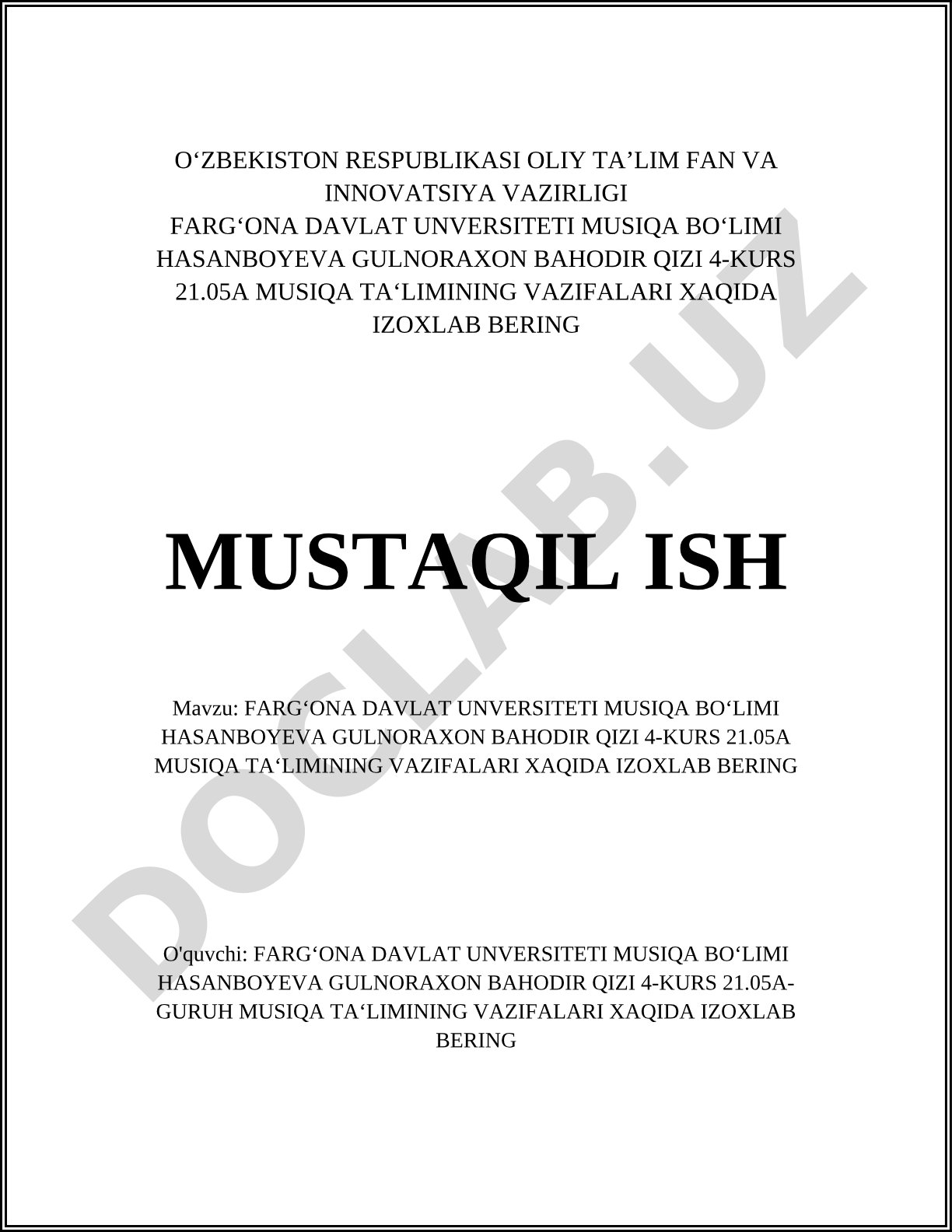 Musiqa ta'limining vazifalari