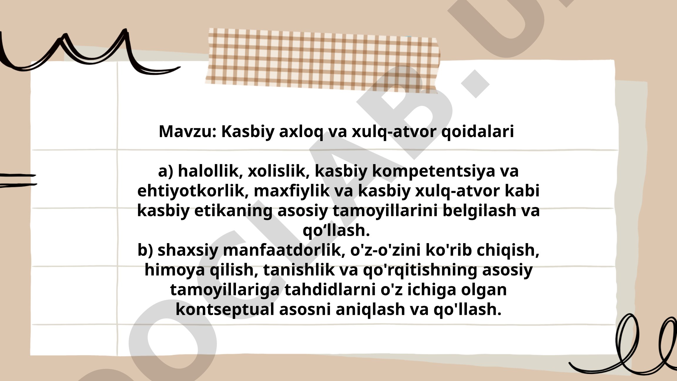 Kasbiy axloq va xulq-atvor qoidalari