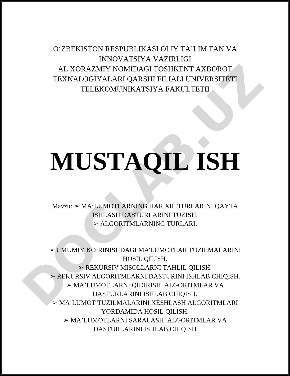 Ma'lumotlarning har xil turlarini qayta ishlash dasturlarini tuzish