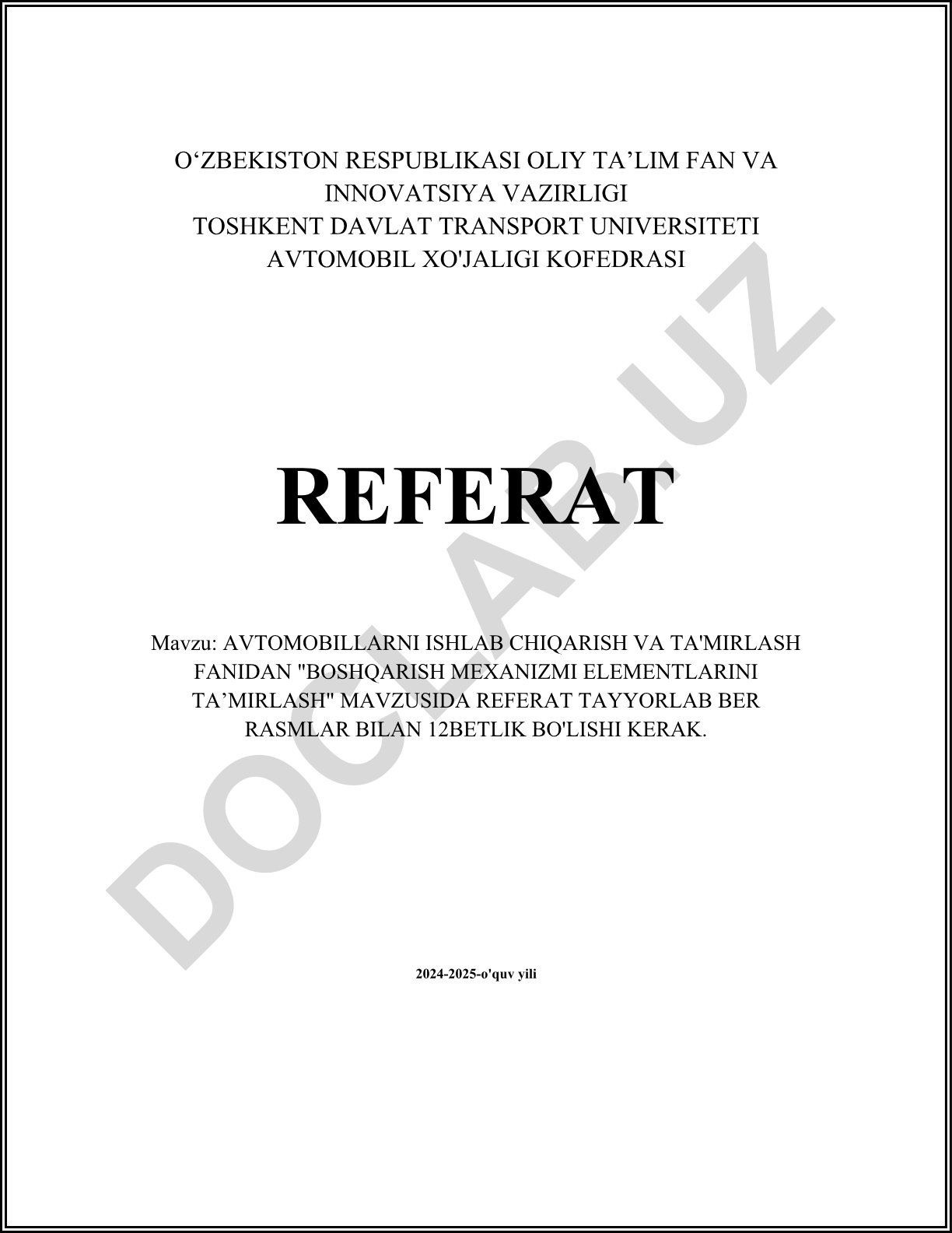 Boshqarish mexanizmi elementlarini ta'mirlash
