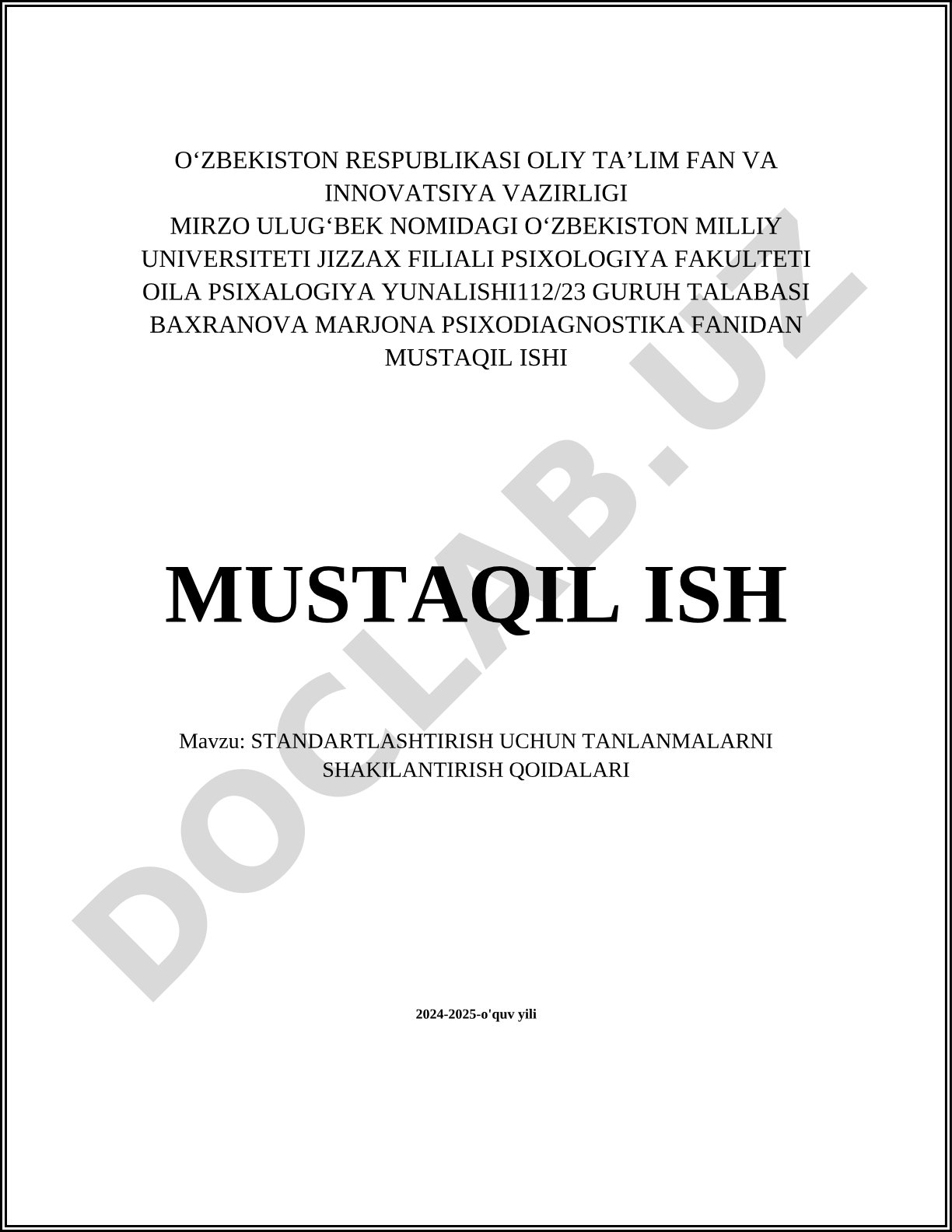 Standartlashtirish uchun tanlanmalarni shakllantirish qoidalari