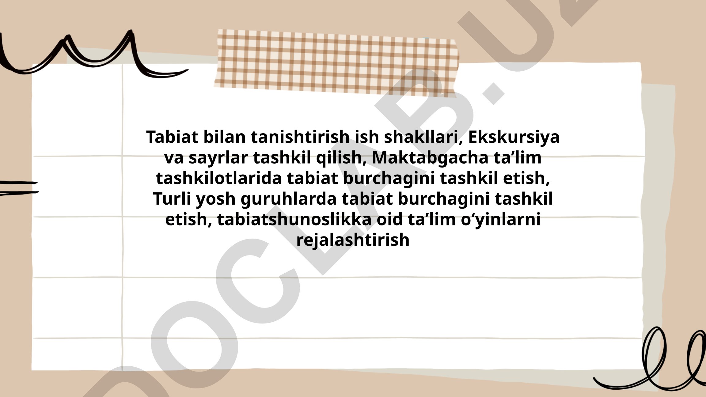 Tabiat bilan tanishtirish ish shakllari va tabiat burchagini tashkil etish