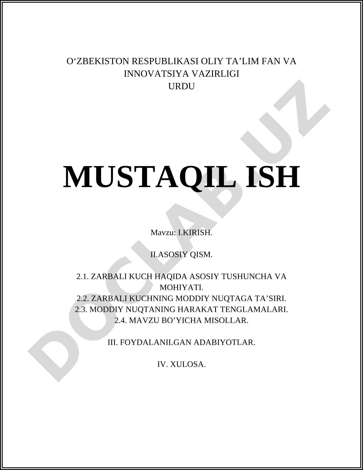 Zarbali kuch haqida asosiy tushuncha va mohiyati