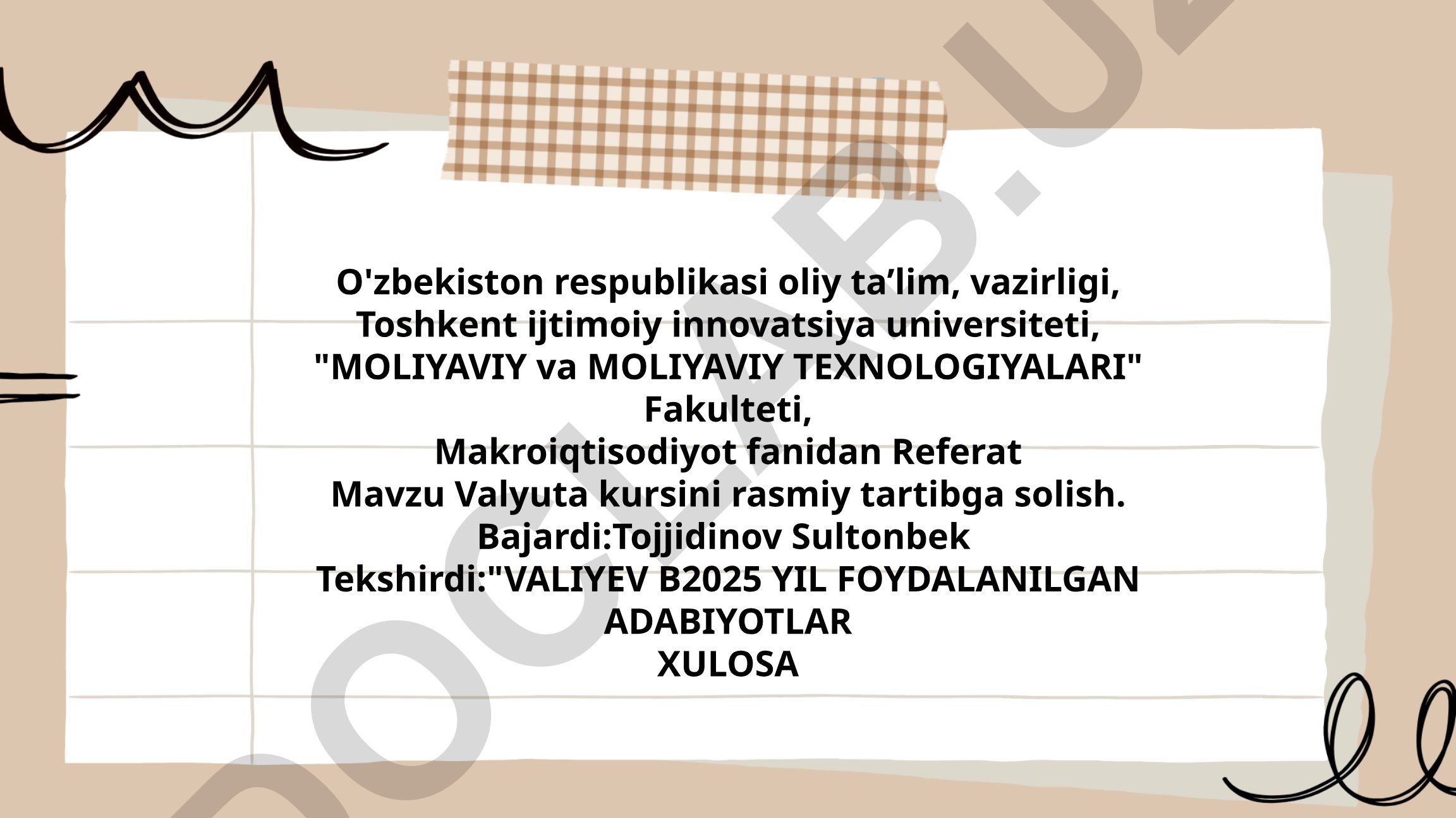 Valyuta kursini rasmiy tartibga solish