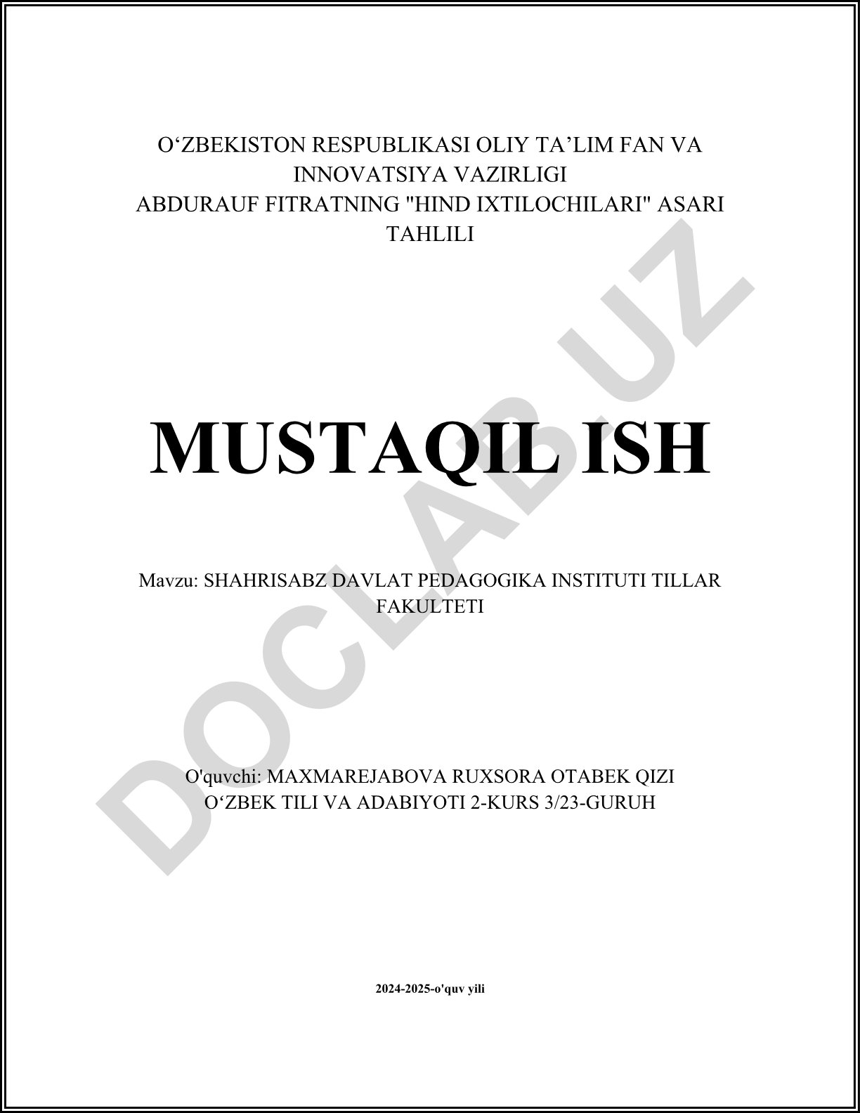 Abdurauf Fitratning 'Hind ixtilochilari' asari tahlili