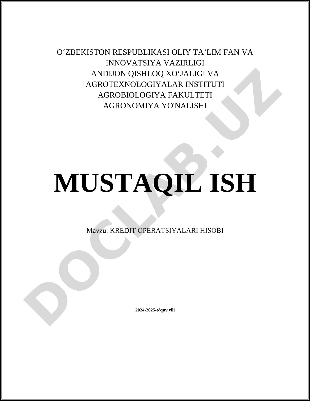 Kredit operatsiyalari hisobi