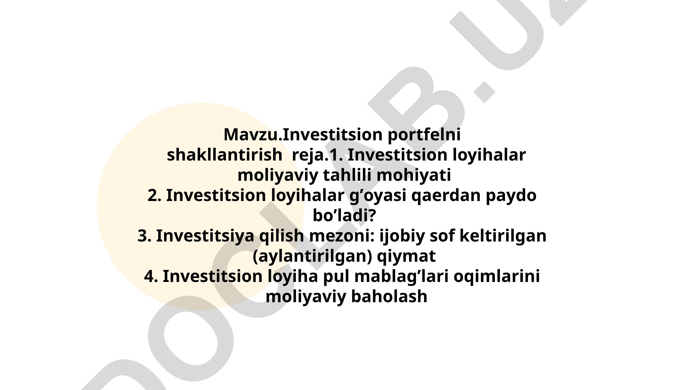 Investitsion portfelni shakllantirish reja