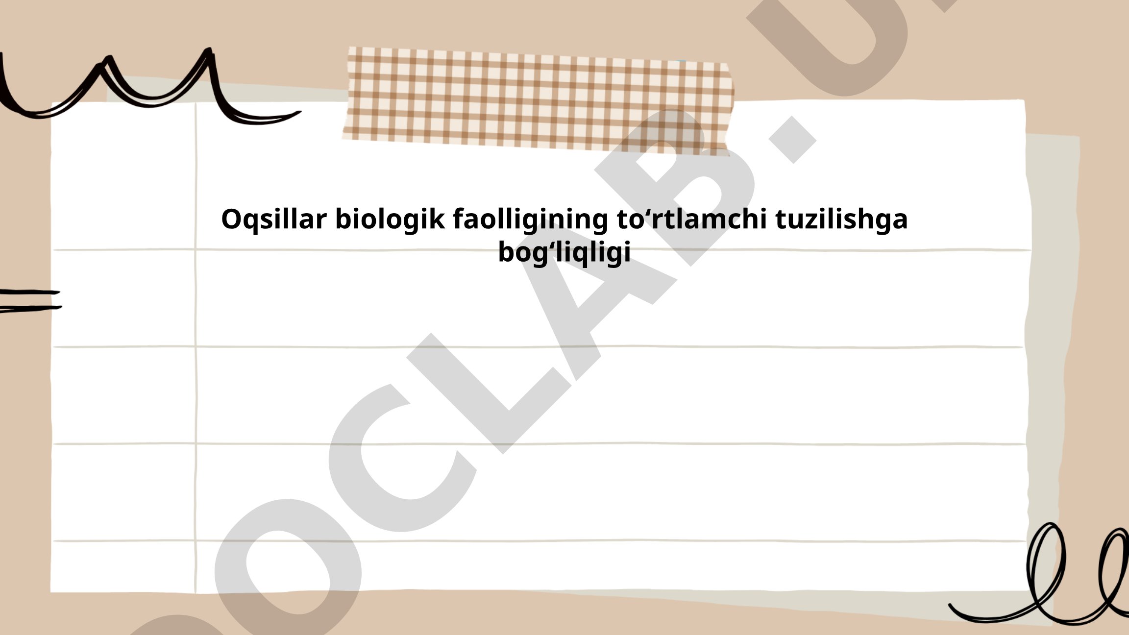 Oqsillar biologik faolligining toʻrtlamchi tuzilishga bogʻliqligi