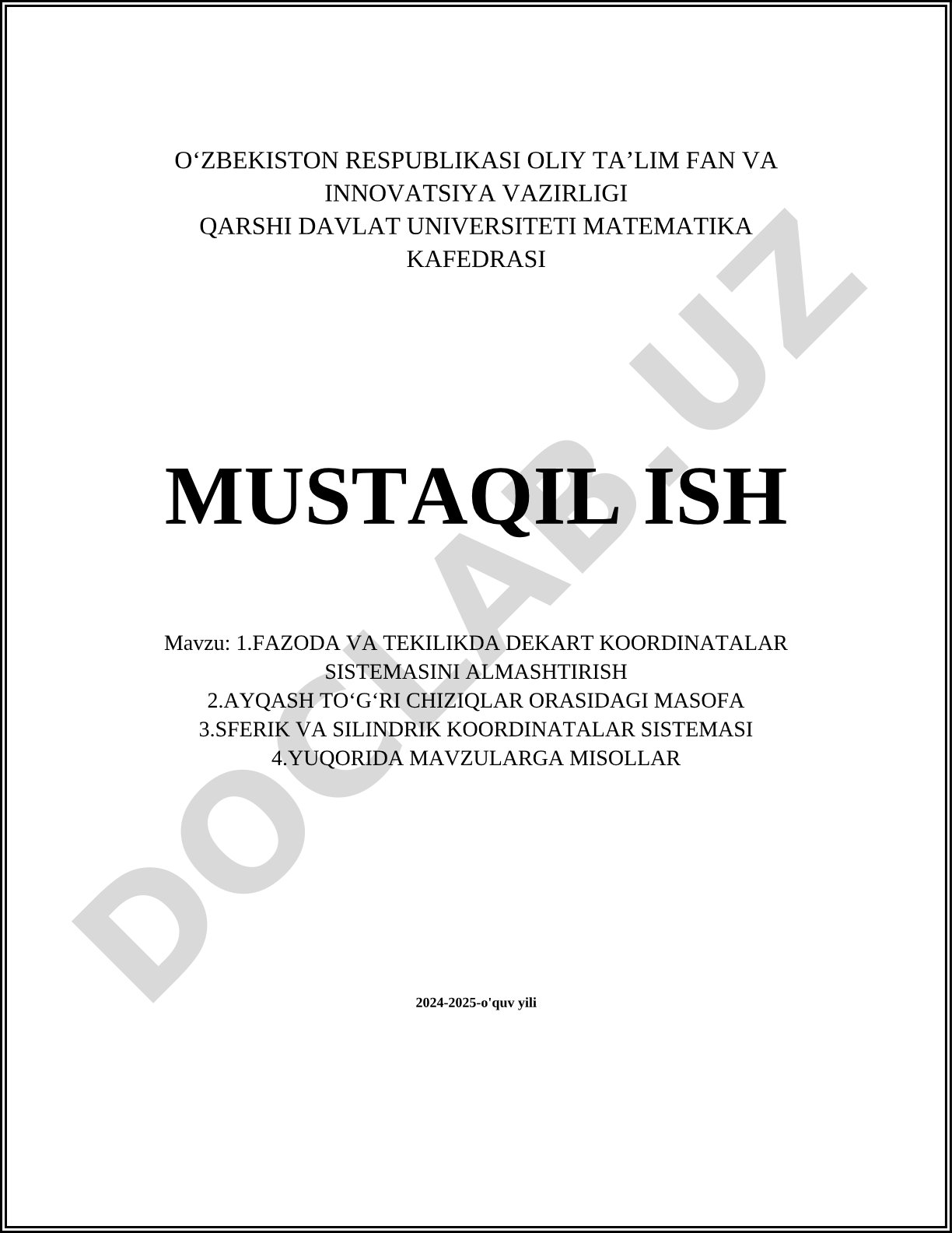 Fazoda va tekislikda Dekart koordinatalar sistemasini almashtirish