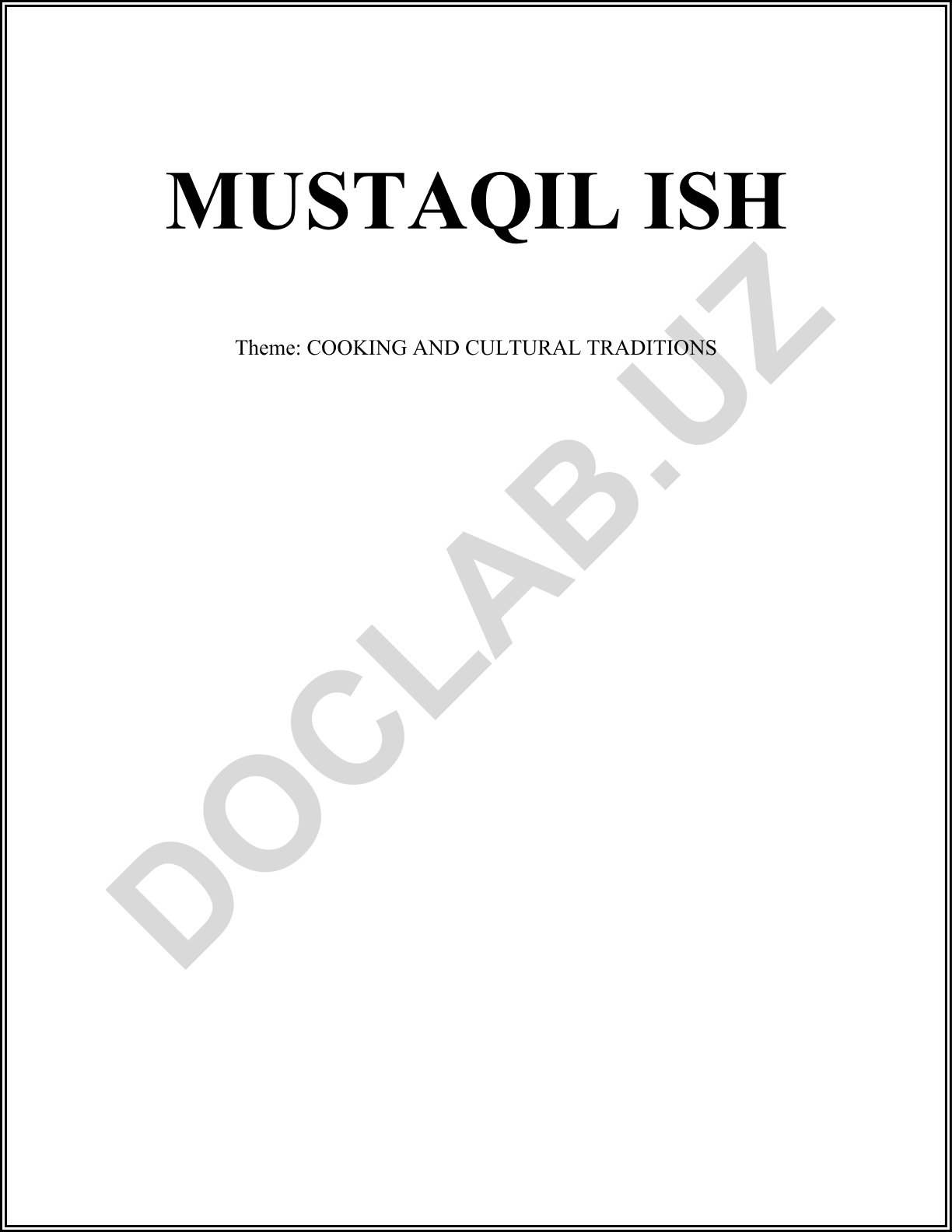Cooking and Cultural Traditions