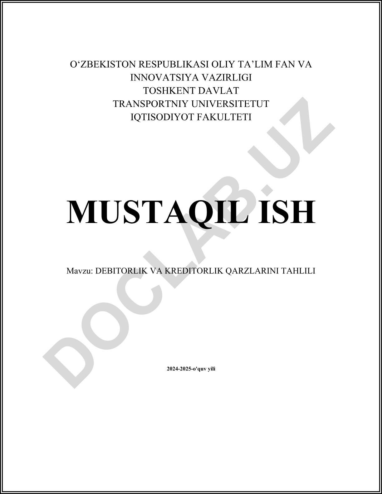 Debitorlik va kreditorlik qarzlarini tahlili