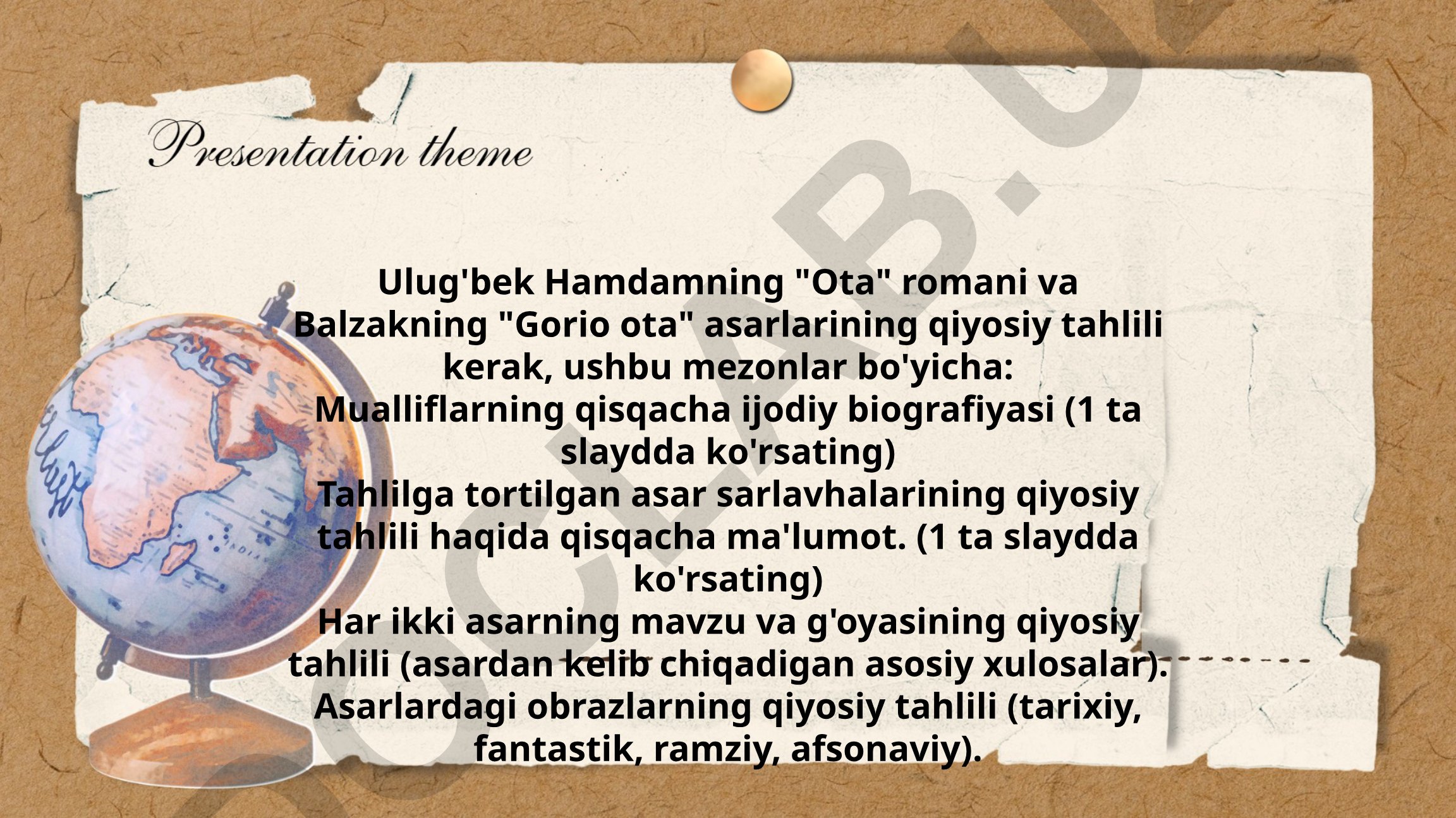 Ulug'bek Hamdamning "Ota" romani va Balzakning "Gorio ota" asarlarining qiyosiy tahlili