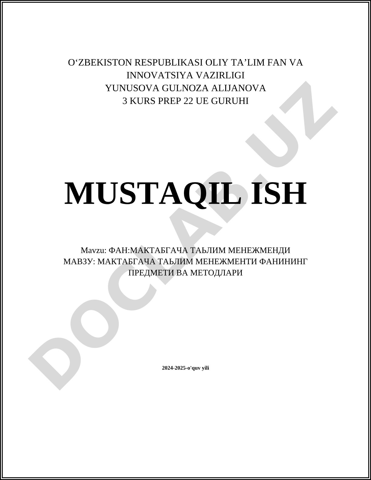 Maktabgacha ta'lim menejmenti fani predmeti va metodlari