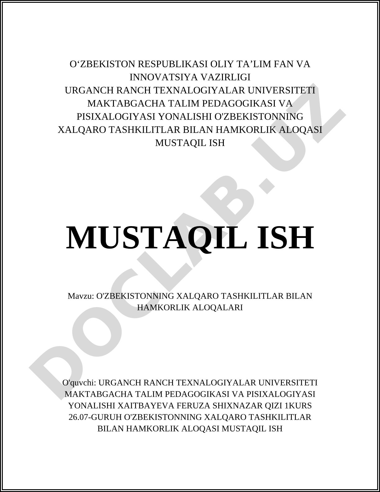 O'zbekistonning xalqaro tashkilotlar bilan hamkorlik aloqalari