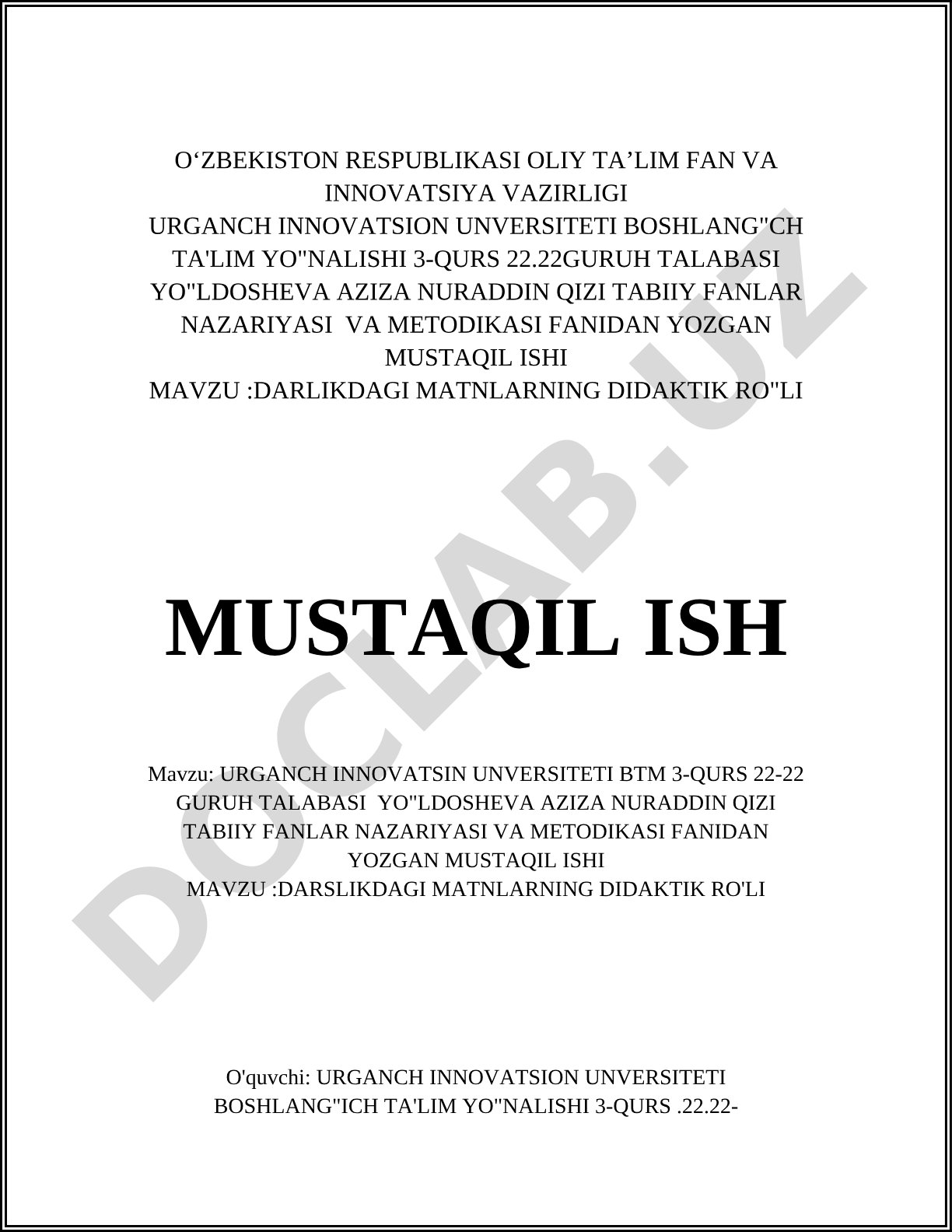 Darslikdagi matnlarning didaktik ro'li
