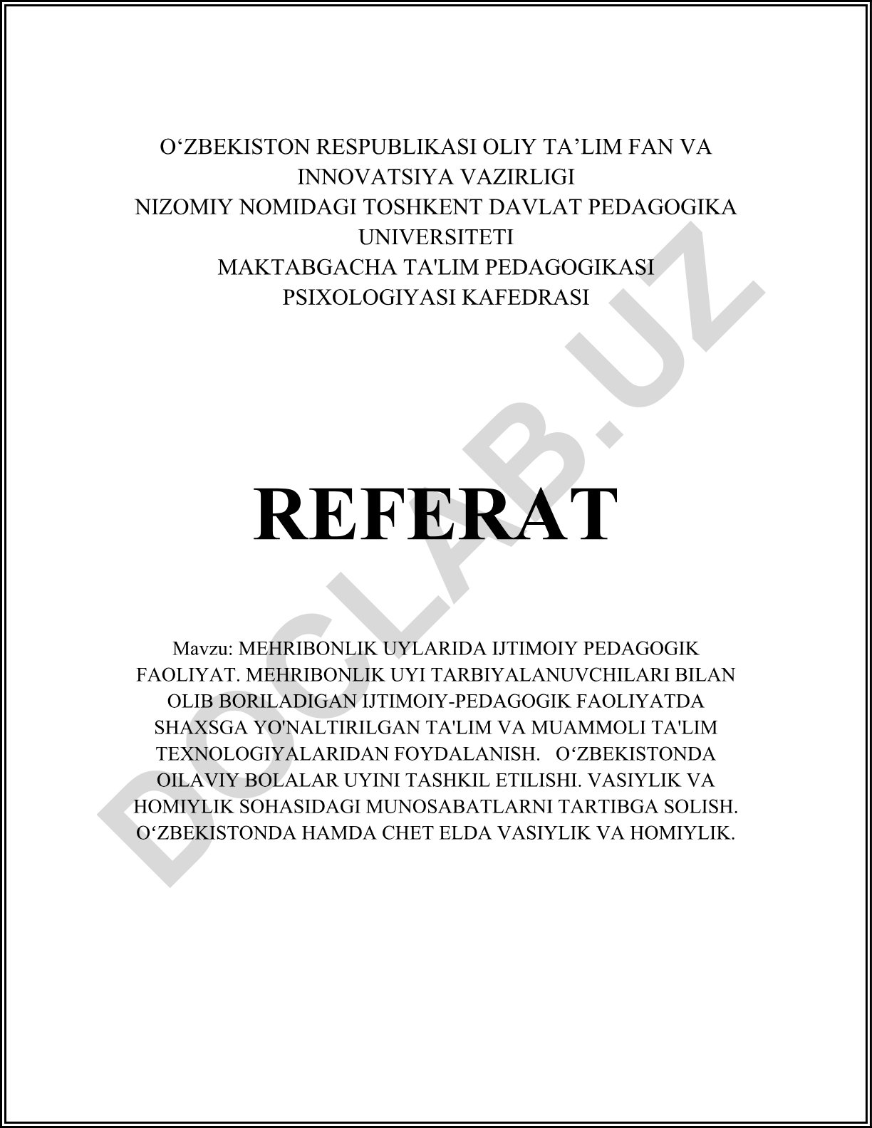 Mehribonlik uylarida ijtimoiy pedagogik faoliyat va shaxsga yo'naltirilgan ta'lim