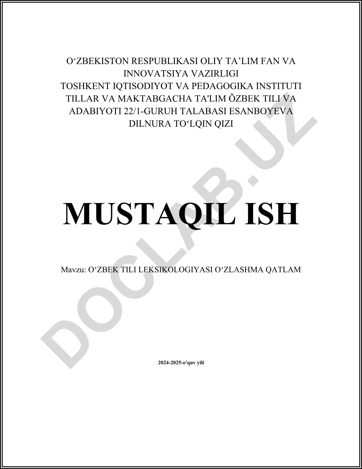 Oʻzbek tili leksikologiyasi oʻzlashma qatlam