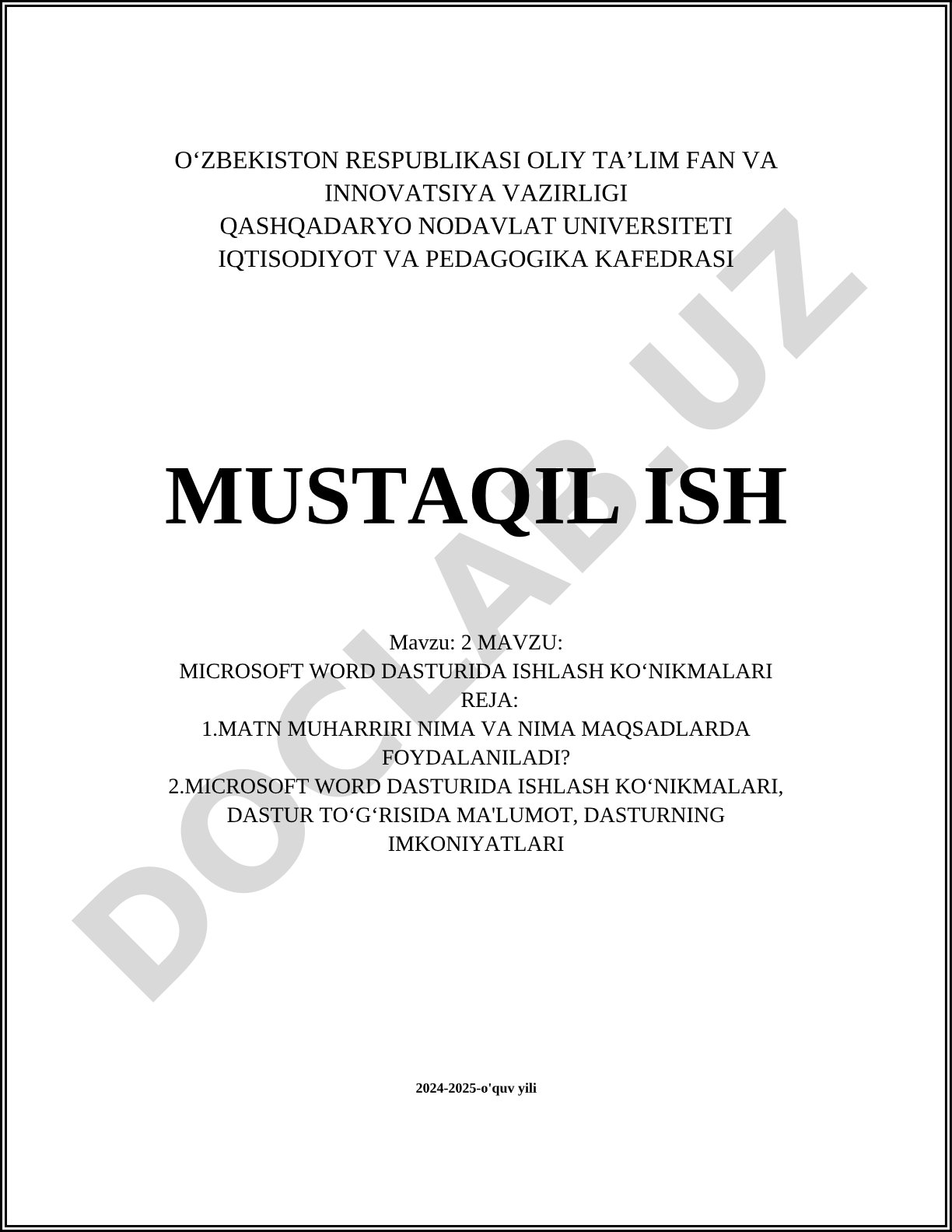 Microsoft Word dasturida ishlash ko'nikmalari