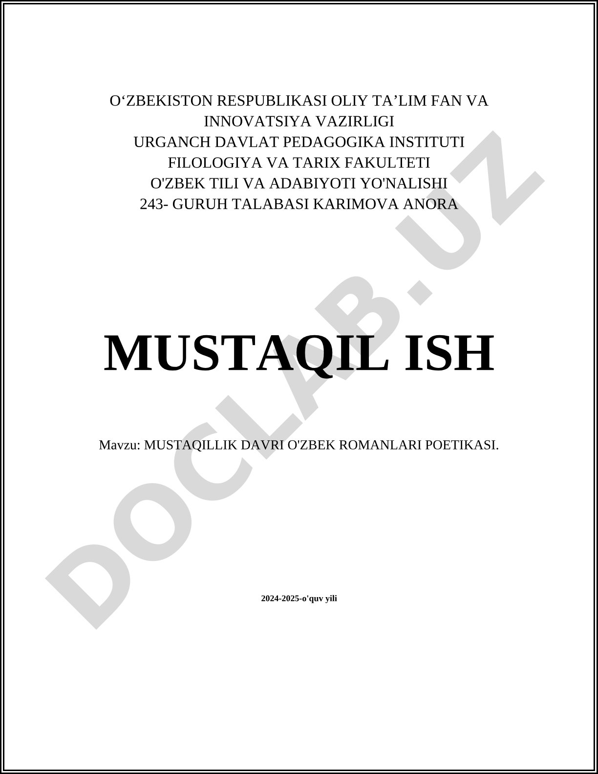 Mustaqillik davri o'zbek romanlari poetikasi