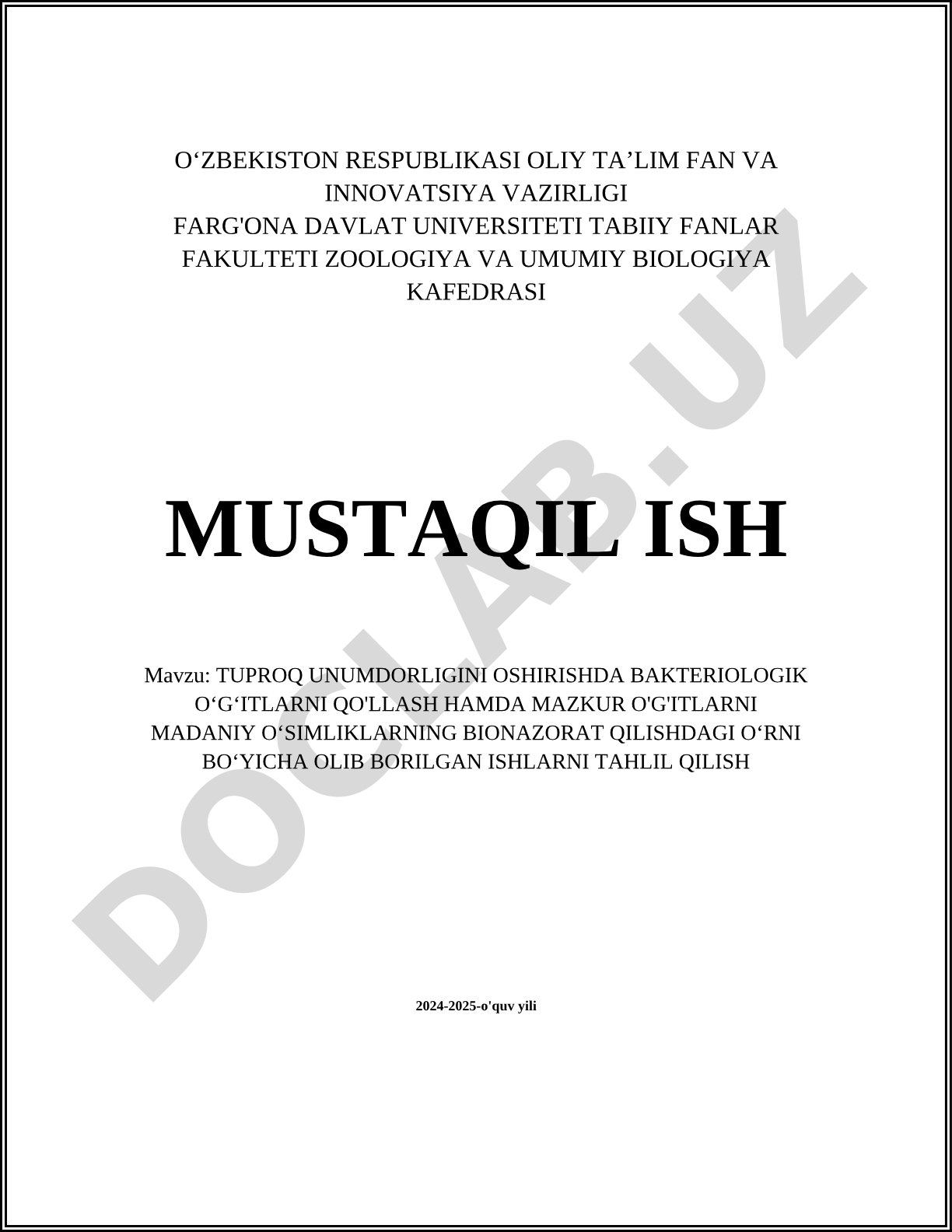 Tuproq unumdorligini oshirishda bakteriologik o'g'itlarni qo'llash hamda mazkur o'g'itlarni madaniy o'simliklarning bionazorat qilishdagi o'rni bo'yicha olib borilgan ishlarni tahlil qilish