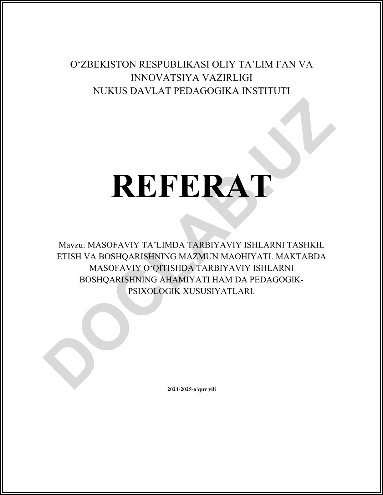 Masofaviy ta'limda tarbiyaviy ishlarni tashkil etish va boshqarishning mazmun mohiyati