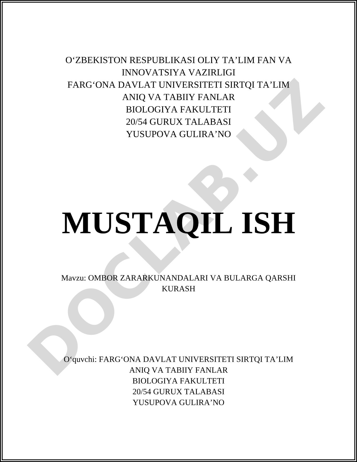Ombor zararkunandalari va bularga qarshi kurash