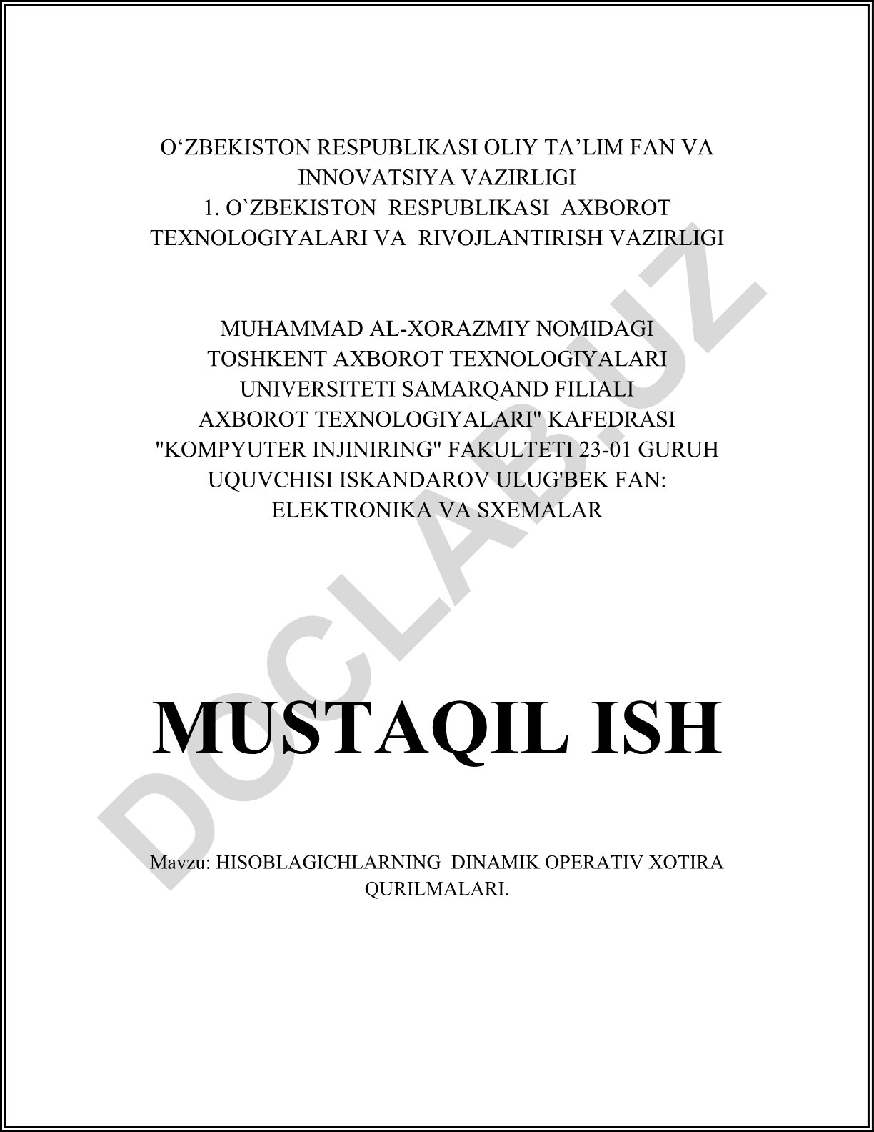 Hisoblagichlarning dinamik operativ xotira qurilmalari