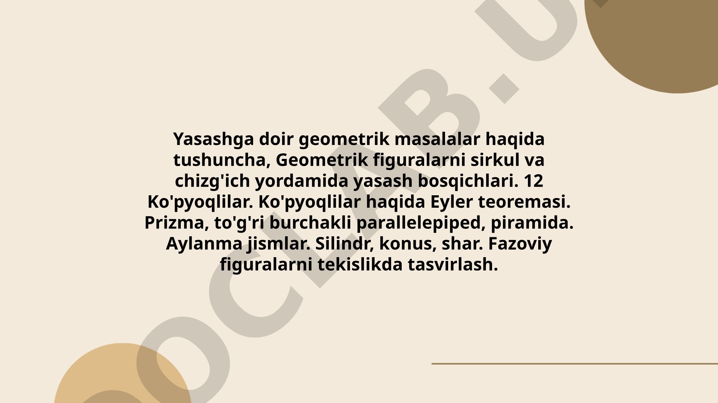 Yasashga doir geometrik masalalar va fazoviy figuralar