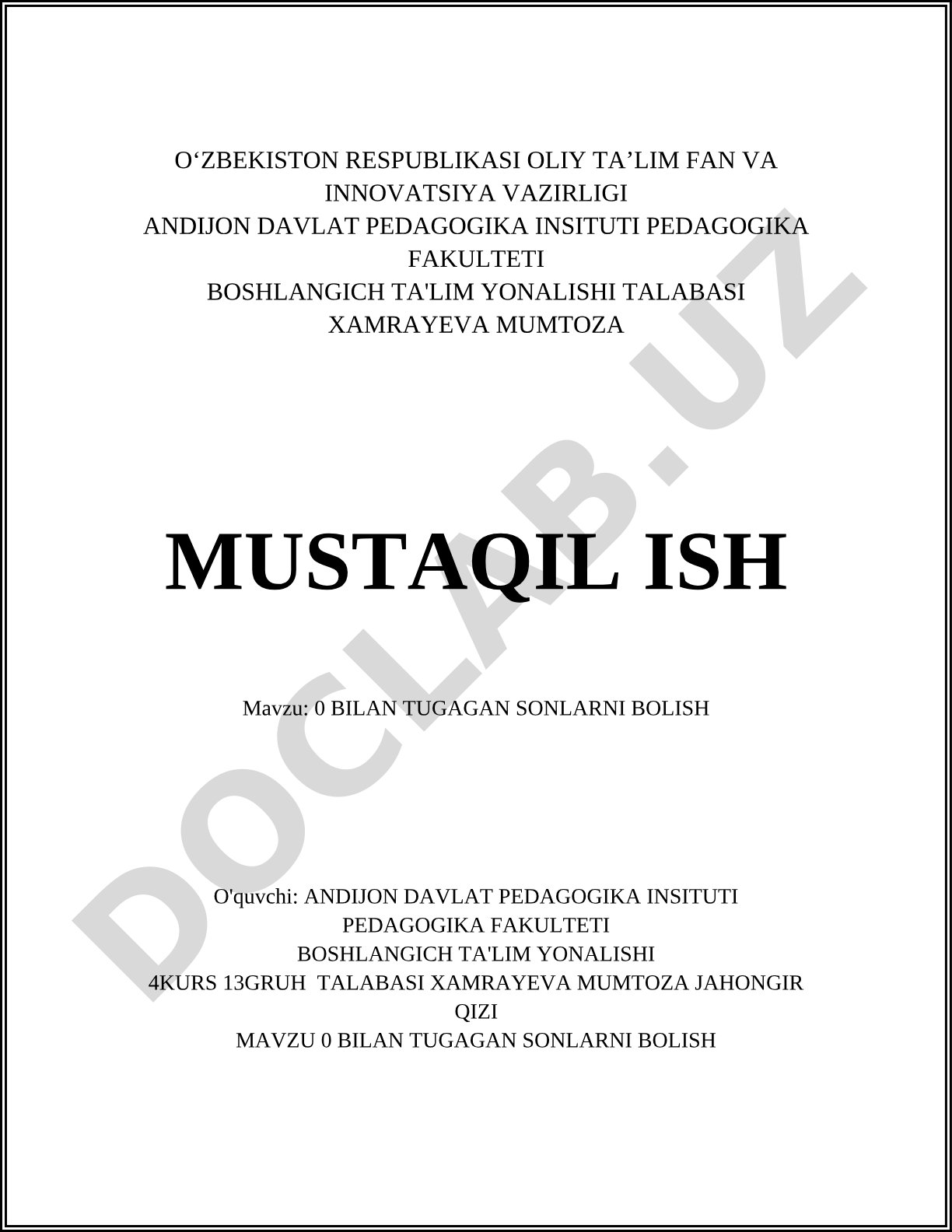 0 bilan tugagan sonlarni bo'lish