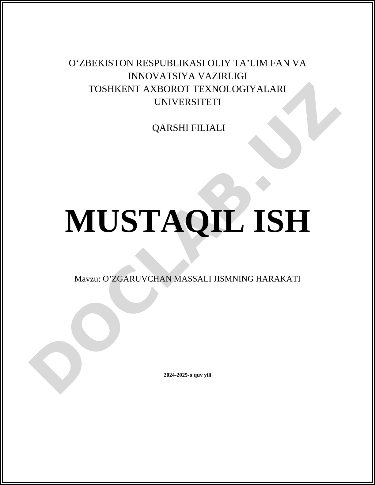 O'zgaruvchan massali jismning harakati