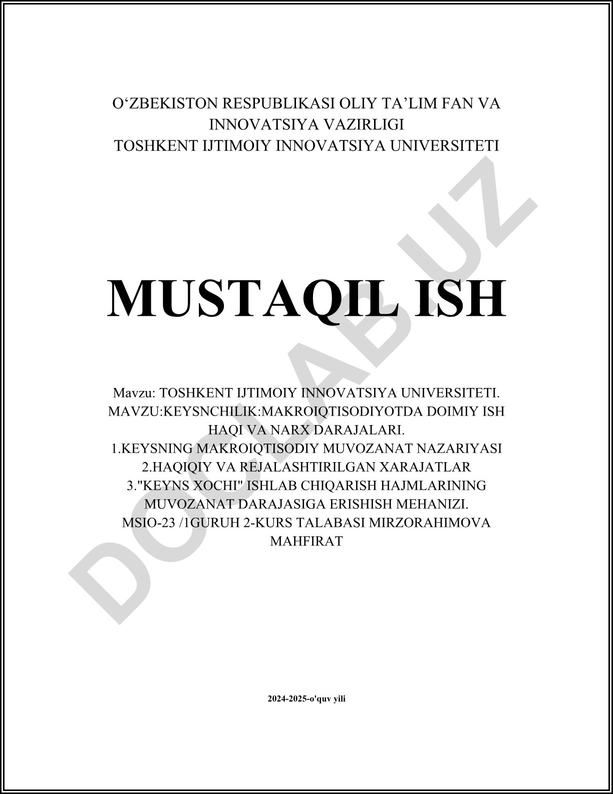 Keynsning makroiqtisodiy muvozanat nazariyasi va Keyns xochi