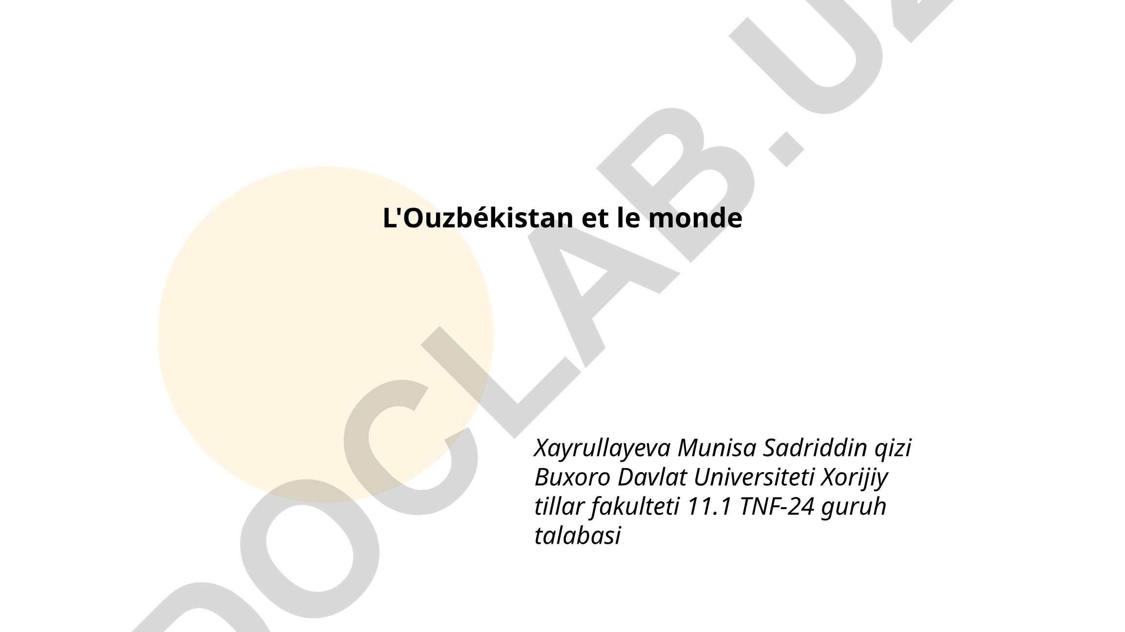 L'Ouzbékistan et le monde