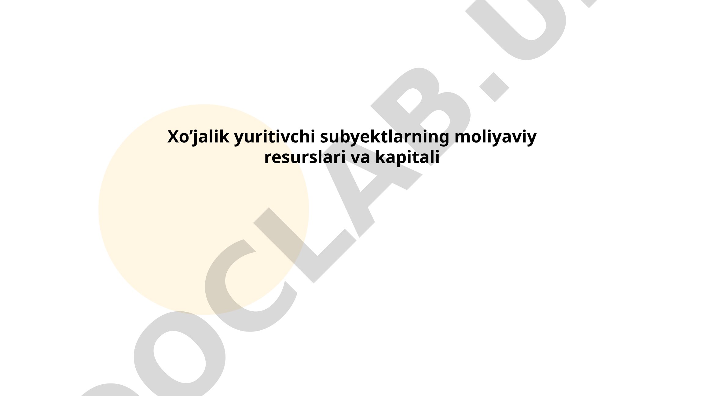 Xo'jalik yuritivchi subyektlarning moliyaviy resurslari va kapitali