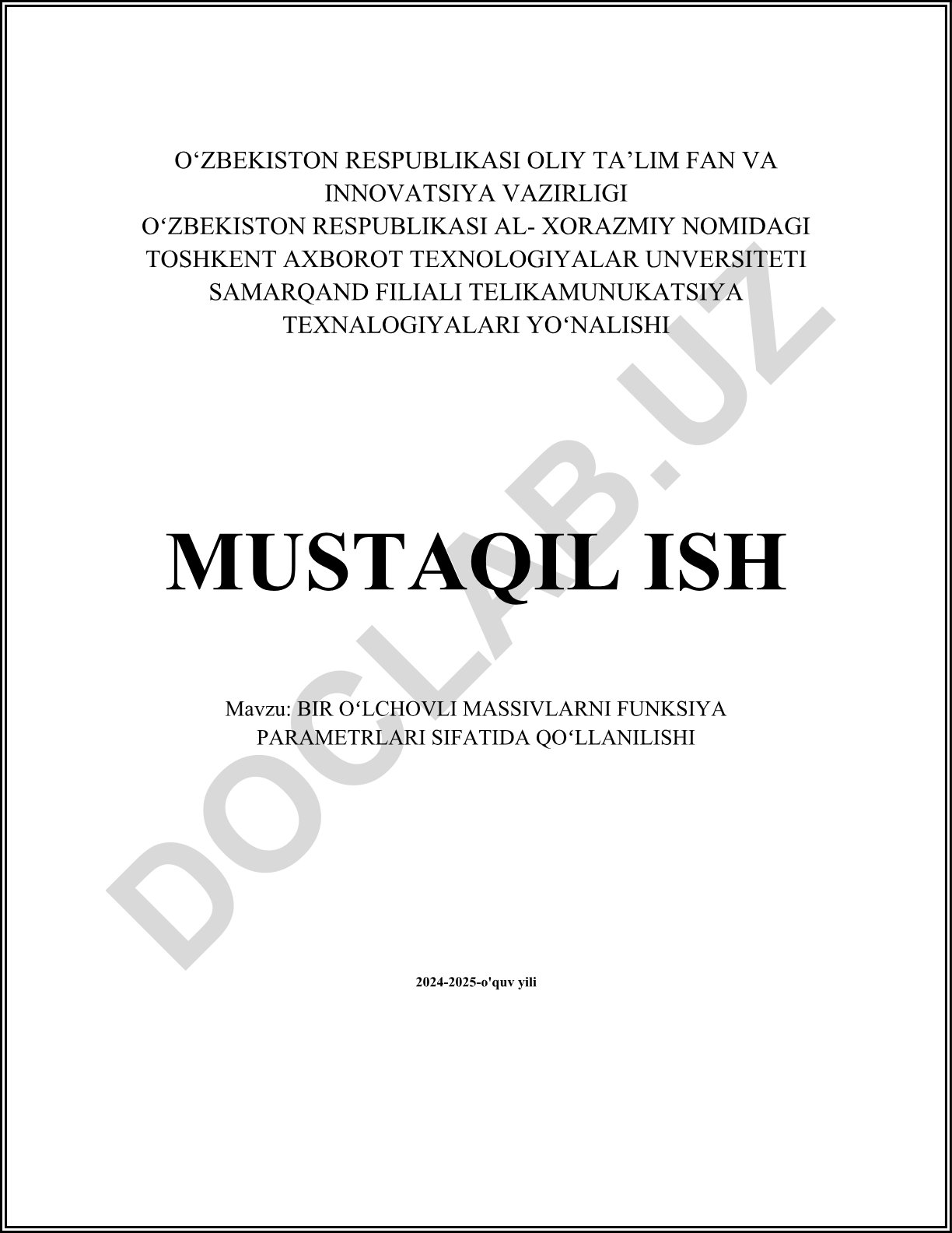 Bir o'lchovli massivlarni funksiya parametrlari sifatida qo'llanilishi