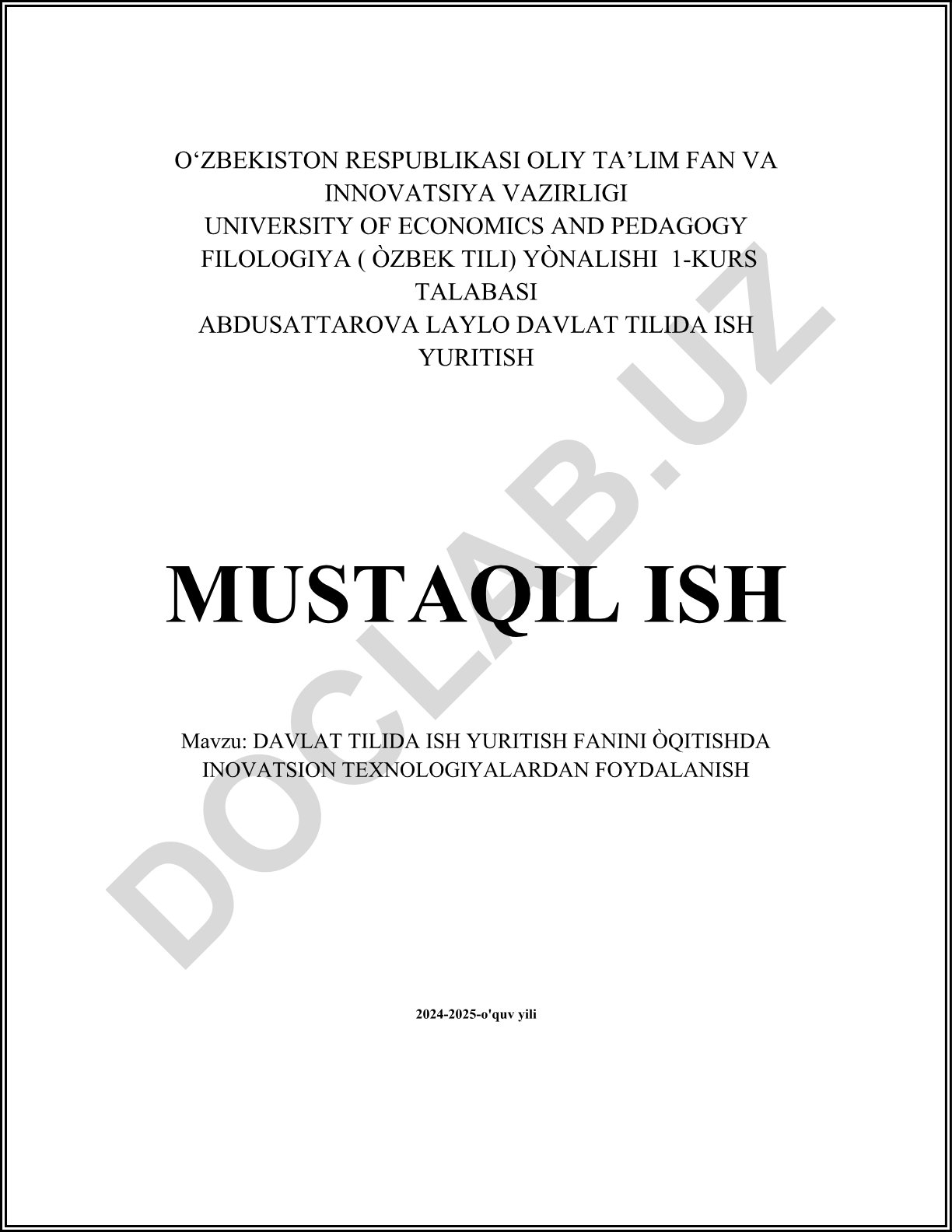 Davlat tilida ish yuritish fanini o'qitishda innovatsion texnologiyalardan foydalanish
