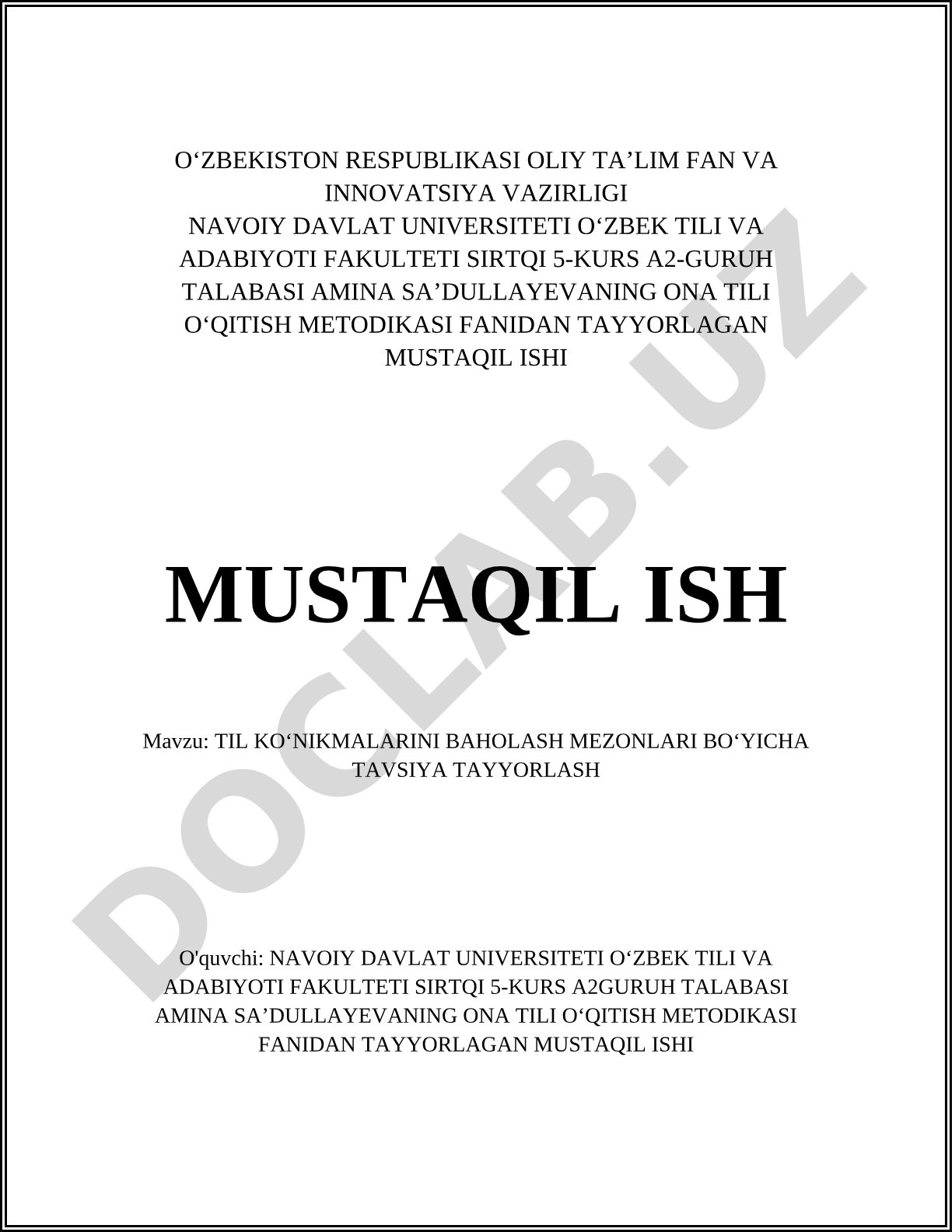 Til koʻnikmalarini baholash mezonlari boʻyicha tavsiya tayyorlash