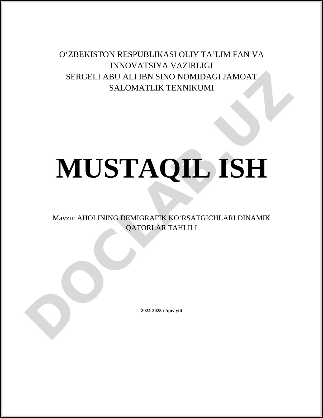 Aholining demografik ko'rsatgichlari dinamik qatorlar tahlili