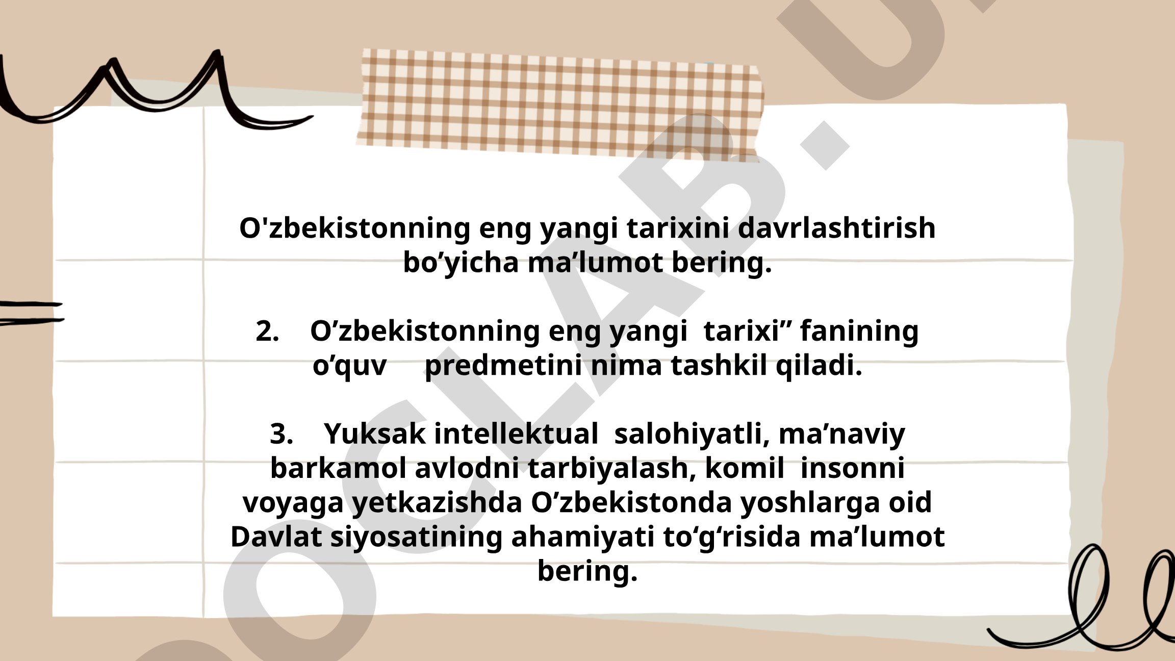 O'zbekistonning eng yangi tarixi davrlashtirish va yoshlar siyosati
