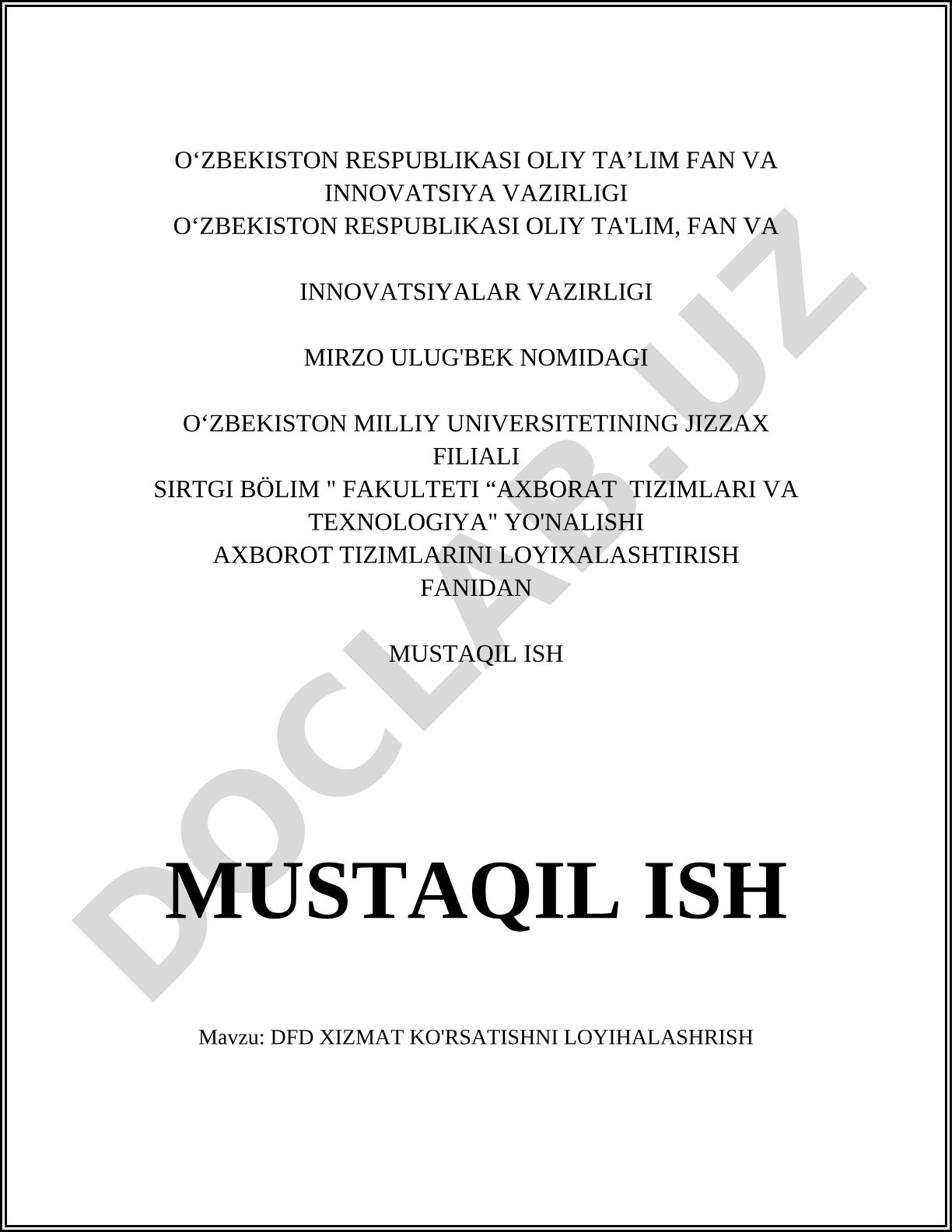 DFD xizmat ko'rsatishni loyihalash