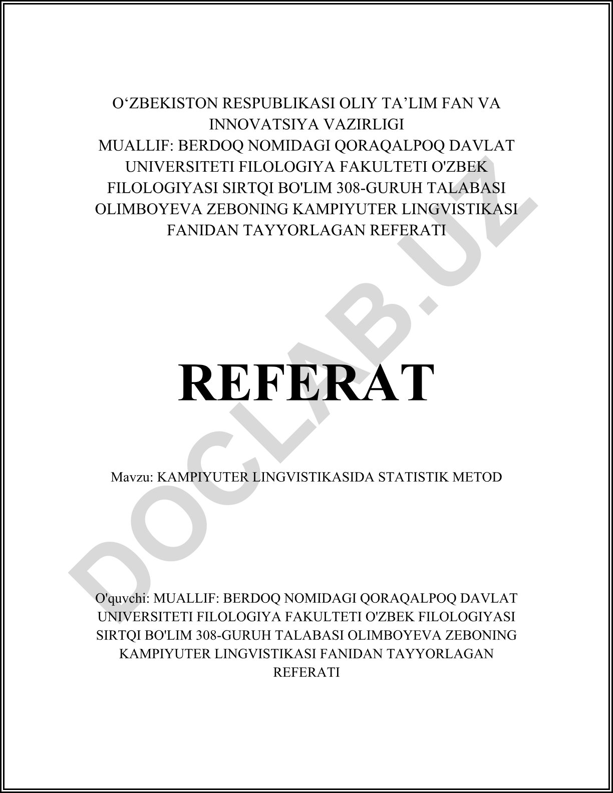 Kompyuter lingvistikasida statistik metod