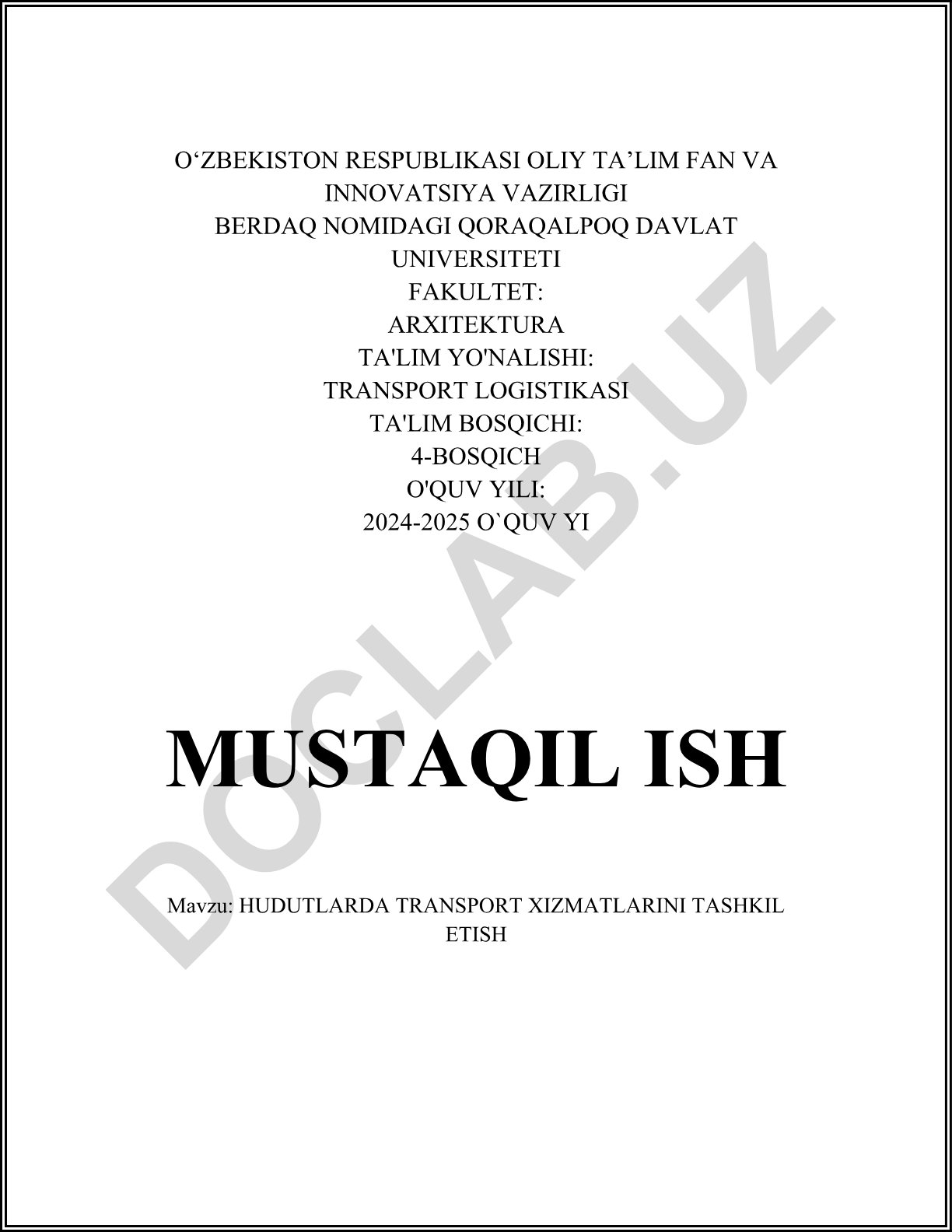 Hudutlarda transport xizmatlarini tashkil etish