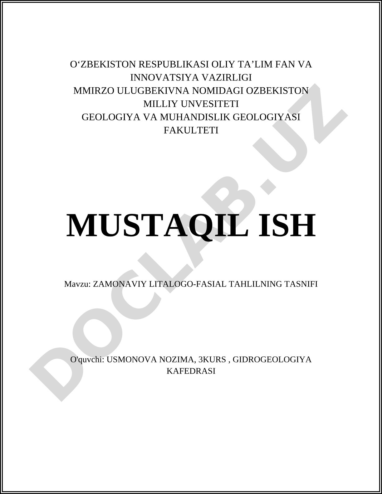 Zamonaviy litologo-fasial tahlilning tasnifi