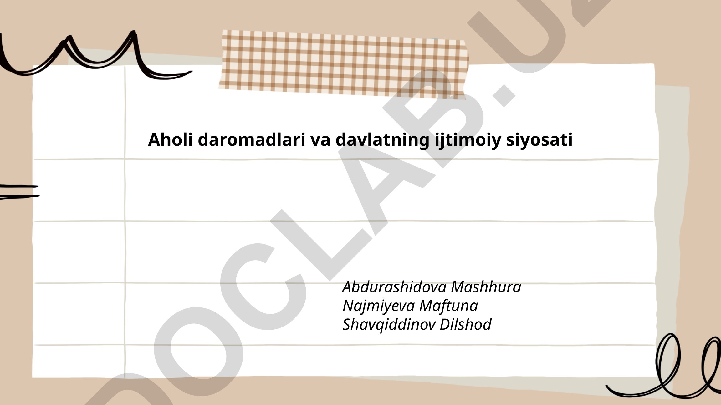 Aholi daromadlari va davlatning ijtimoiy siyosati