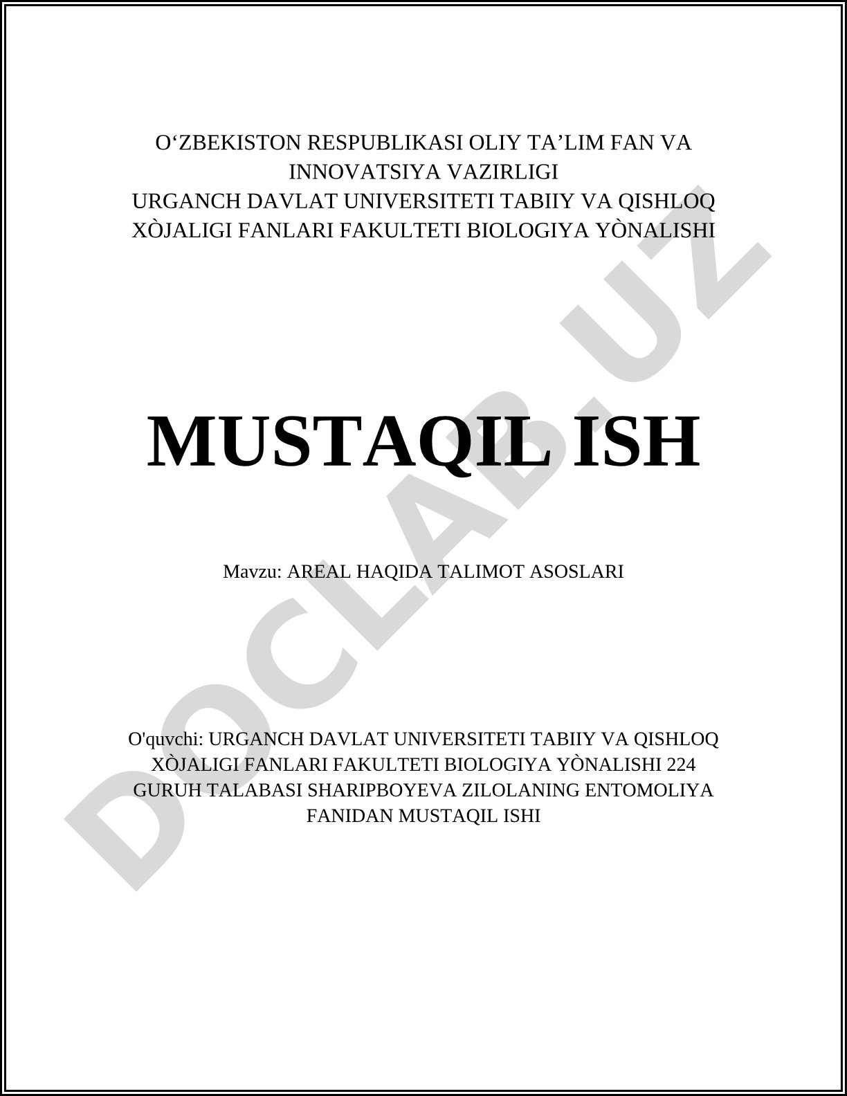 Areal haqida talimot asoslari