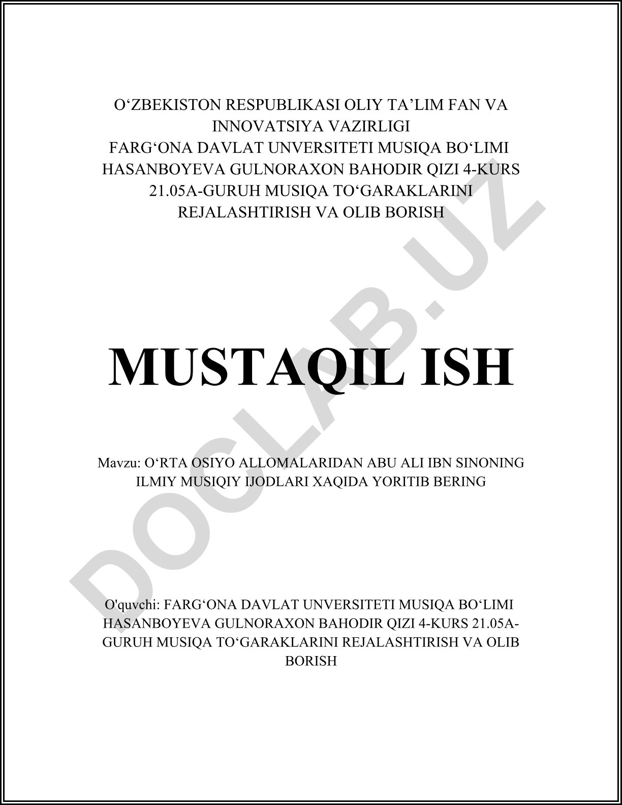 O‘rta Osiyo allomalaridan Abu Ali Ibn Sinoning ilmiy musiqiy ijodlari