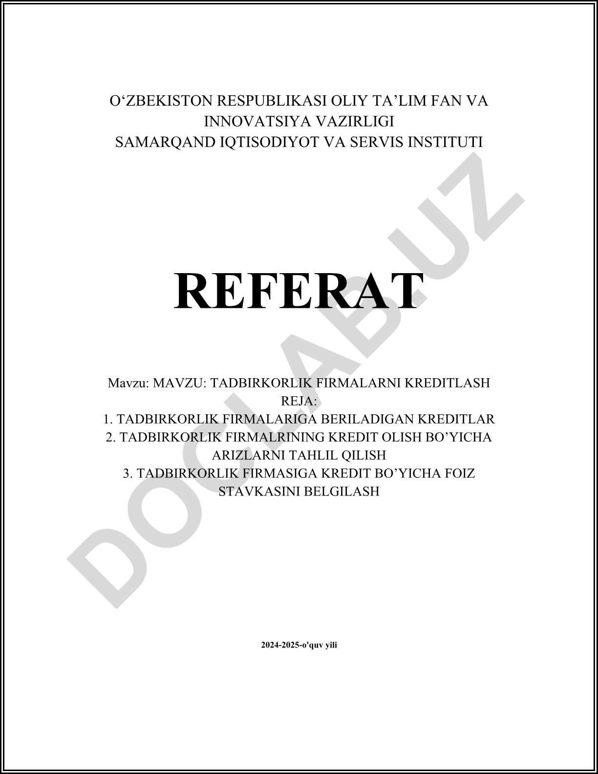 Tadbirkorlik firmalarini kreditlash