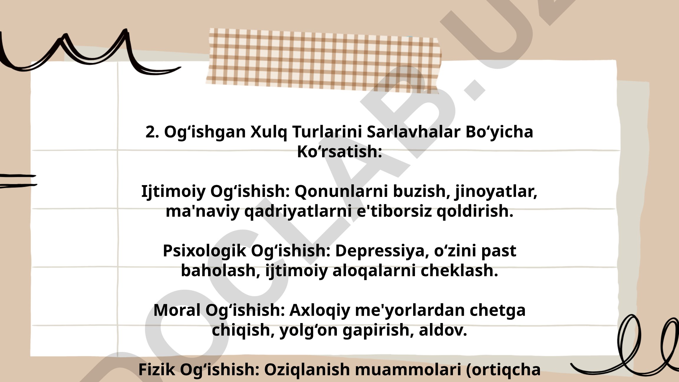 Og‘ishgan Xulq Turlarini Sarlavhalar Bo‘yicha Ko‘rsatish