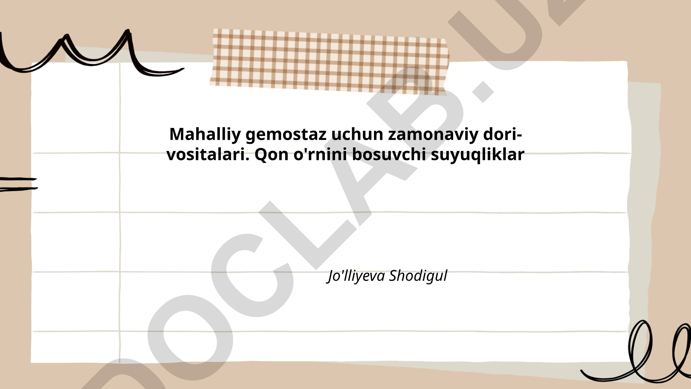 Mahalliy gemostaz uchun zamonaviy dori-vositalari va qon o'rnini bosuvchi suyuqliklar