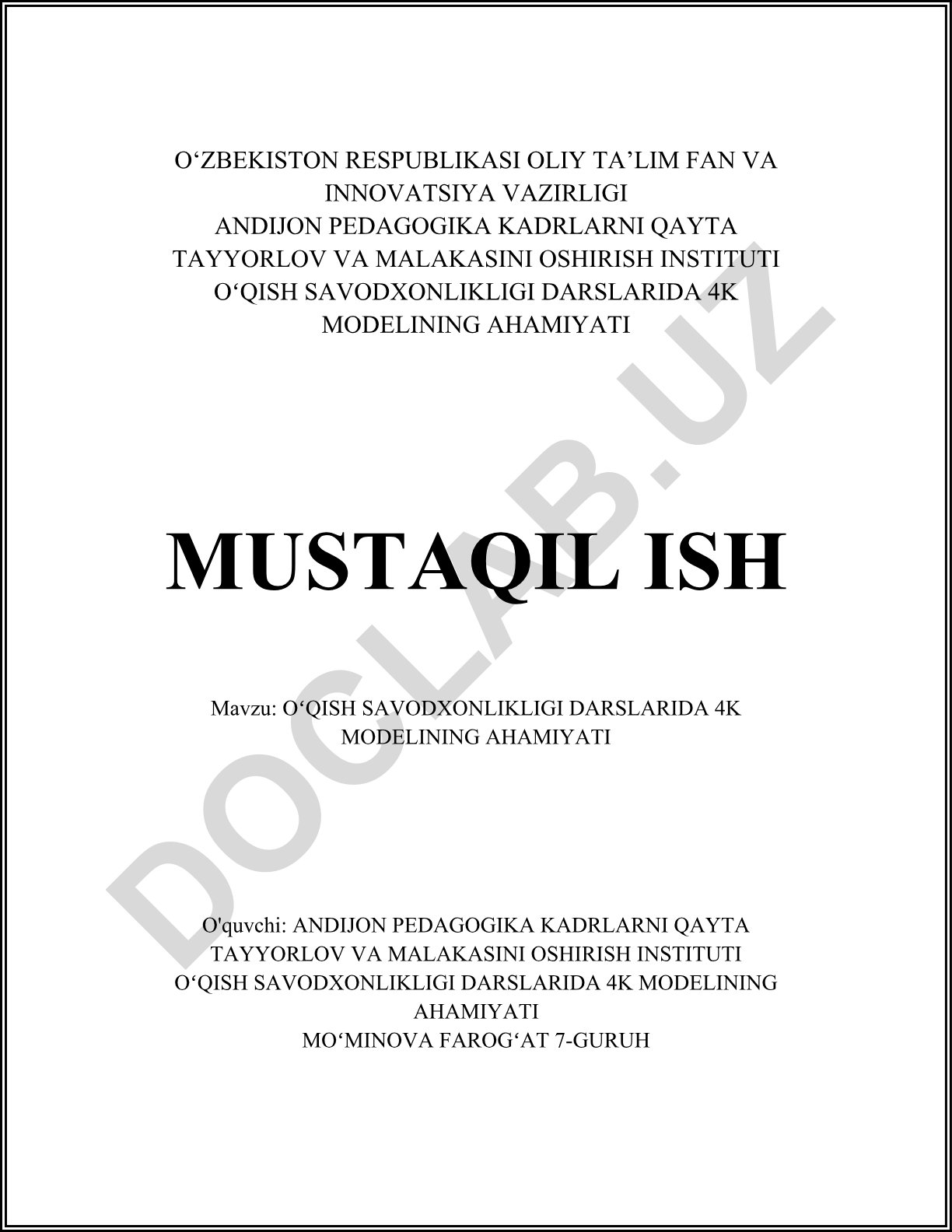 Oʻqish savodxonligi darslarida 4K modelining ahamiyati